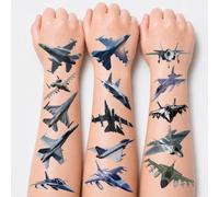 Lot de 96 tatouages temporaires sur le thème des avions américains avions chasseurs temporaires décorations de fête d'anniversaire fournitures décoration pilote d'avion autocollants de tatouage