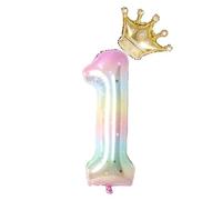 Lot de ballons arc-en-ciel en forme de chiffre 1 et mini couronne de 101,6 cm - Décorations de 1er anniversaire pour garçons et filles - Fournitures de décoration de fête d'anniversaire - Ballons pour