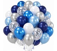 Lot de ballons bleu argenté de 30,5 cm - Bleu marine - Argent - Bleu nuit - Métallisé - Ballons de fête pour garçons, hommes, retraite, mariage, fête prénatale, anniversaire, décoration