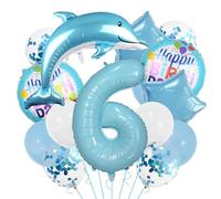 Lot de ballons bleus en forme de dauphin pour 6e anniversaire de garçon - 6e anniversaire - Ballon bleu bébé pour fille - Décoration d'anniversaire 6 ans - XXL - Bleu ciel - Animaux de l'océan