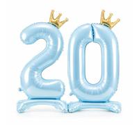 Lot de Ballons Chiffre 20 Bleu Clair (2+0) Debout 84 cm - Ballons Aluminium Mylar avec Couronnes Dorées - Décoration Anniversaire 20 Ans Garçon, Fête & Événement - Gonflage à l’Air (Autoportant)
