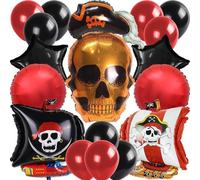 Lot de ballons en latex rouge et noir pour une fête sur le thème des pirates