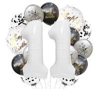 Lot de ballons ronds en latex pour décoration de 11e anniversaire Motif chiffre 11 Noir/gris 45,7 cm