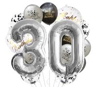 Lot de ballons ronds en latex pour décoration de 30e anniversaire Motif chiffre 30 Noir/gris 45,7 cm