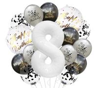 Lot de ballons ronds en latex pour décoration de 8e anniversaire Motif chiffre 8 Noir/gris 45,7 cm
