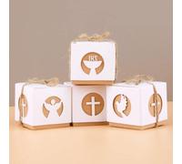 Lot de boîtes-cadeaux en carton, blanches, 5 x 5 x 5 cm, petites boîtes-cadeaux en carton avec motif squelette, boîtes-cadeaux pour communion, confirmation, baptême, emballage cadeau, mariage, cadeaux