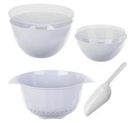 Lot de bols - Bols à mélanger avec couvercle - 4 pièces - Bol de 1,5 l - Bol de 3 l - Passoire de 3,5 l - Spatule incluse - Gris