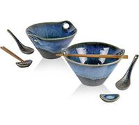Lot de bols en céramique - 2 pièces - Bol à nouilles japonais de 600 ml pour pâtes au blé complet - Couteau, cuillère et porte-couverts - Collection « Soupe au thon » - Lavable au lave-vaisselle