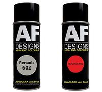 Lot de bombes de peinture de voiture compatible avec Renault 602 Gris argenté métallisé Vernis transparent en bombe aérosol 400 ml