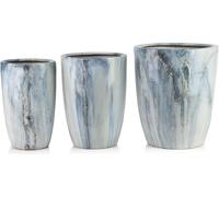 Lot de cache-pots en céramique Mondex Neva Marble 37 x 37 x 45,5 / 30,5 x 30,5 x 42,5 / 24 x 24 x 40 cm, blanc marbré, lot de 3