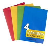 Lot de cahiers A4 agrafés - Lot de 4 - Format A4 21 x 29,7 cm - 96 pages par cahier - Grands carreaux Seyès