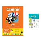Lot de CANSON Kids Création couleur - Bloc 30 feuilles A4-120g/m² - 10 couleurs assorties + CANSON Mes Premiers Gribouillages - Bloc 40 feuilles A4 160g/m²