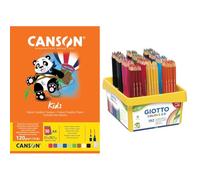 Lot de CANSON Kids Création couleur - Bloc 30 feuilles A4-120g/m² - 10 couleurs assorties + GIOTTO Colors 3.0 - Schoolpack 192 crayons de couleur