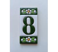Lot de carreaux en céramique avec chiffres et lettres - Motif floral - Vert, taille : 7,5 cm x 3,5 cm, cadres de 2 à 10 carreaux (8)