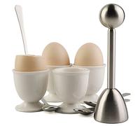 Lot de casse-œufs pour enlever les coquilles d'œufs durs et tendres Comprend 1 coupe-œufs, 4 coquetiers en céramique et 4 cuillères