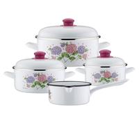 Lot de casseroles GSW Hortensie, 7 pièces, 189989, acier émaillé, env. 1,4 L / env. 2,8 L / env. 4,7 L / env. 1,4 L