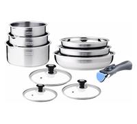ARTHUR MARTIN - Batterie de Cuisine 4 Pièces en Aluminium Forgé, Casseroles Empilables, Revêtement Anti-Adhésif, Poignée Amovible, Compatible Tous Feux, 16/18/20 cm