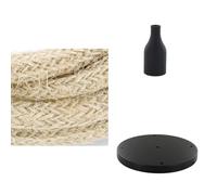 Lot de CHACON Cordon Textile 3m - Lin + CHACON Douille Aluminium Design Classic Noir + CHACON Pavillon métallique 30cm - Noir