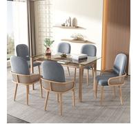 Lot de Chaises 6 pièces velours gris design rotin quatre pieds en métal effet bois