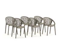 Lot de chaises LARA avec accoudoirs en polypropylène renforcé, empilables, pour jardin et intérieur (6 Chaises, Gris tourterelle)