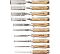 Lot de ciseaux à bois 6,8,10,12,16,20,22,24,26,30mm Manche hêtre blanc forme Ulm Emballage carton TW