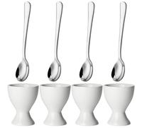 Lot de coquetiers en céramique et acier inoxydable pour œufs durs et mous (4 tasses et 4 cuillères)