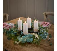 Lot de Couronne Pré-éclairée à Baies Blanche de 40 cm avec Bougies de l'Avent TruGlow® et Porte-Bougie