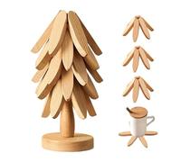 Lot de dessous de plat en bois résistant à la chaleur | Dessous de plat arbre de Noël pour table de cuisine, casseroles, poêles, théière, table de salle à manger, style rustique