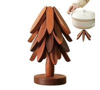 Lot de dessous de verre en bois avec motif d'arbre pour plats chauds, dessous de plat résistant à la chaleur pour ustensiles de cuisine, tasse et dessous de verre en bois naturel avec support pour