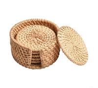 Lot de dessous de verre ronds en osier fabriqués à partir de vigne d'automne pour une protection de table résistante à la chaleur avec support de rangement