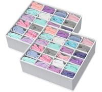 Lot de deux boîtes de rangement pour vêtements et chaussettes, 24 séparateurs de tiroirs, gris