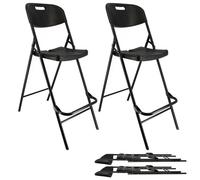 Lot de deux chaises de bar pliantes noires - Ht 120cm - Chaises hautes pliantes - Cadre en acier - avec dossier et repose pied