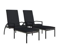 Lot De Deux Chaises Longues Transat Avec Repose-Pied Résine Tressée Gris Helloshop26 02_0011907 Multicolore