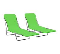 Lot De Deux Chaises Longues Transat Bain De Soleil Acier Et Tissu Vert Helloshop26 02_0011940 Multicolore