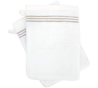 Lot de deux gants de toilette 16x21 cm pur coton collection HORIZON rayures beige