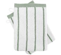 Lot de deux gants de toilette 16x21 cm pur coton collection PURE LIGHT motif rayures vert