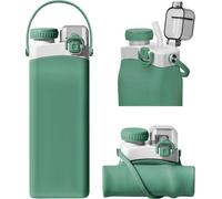 Lot de deux gourdes de sport en silicone sans BPA, d'une contenance de 600 ml, étanches, idéales pour les voyages, la randonnée, le sport, l'école et les escapades du w nd (vert)