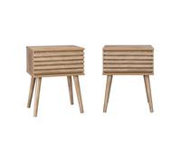 Lot de deux tables de chevet style scandinave décor bois avec tiroir rainuré et pieds compas