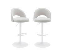 Lot de deux tabourets de bar ajustables métal et tissu blanc cassé. pied blanc - L 49 x P 49 x H 88.5-110cm - Abby