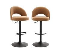 Lot de deux tabourets de bar ajustables métal et tissu camel. pied noir - L 49 x P 49 x H 88.5-110cm - Abby