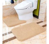 Lot de deux tapis de bain antidérapants, tapis de bain en microfibre de haute qualité, 50 x 80 cm + 50 x 60 cm, beige