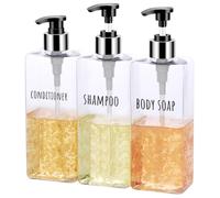 Lot de distributeurs de savon, 3 pièces, 500 ml, avec étiquettes pour le shampoing, l'après-shampoing et le gel douche ; flacons de shampoing rechargeables pour la cuisine et la salle de bain, transpa
