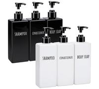 Lot de distributeurs de savon pour la salle de bains, lot de 6 avec flacons à pompe de 500 ml, distributeurs de savon en plastique, flacons de shampoing vides, distributeurs de gel douche avec étiquet