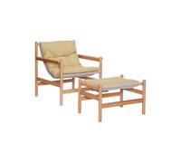 Lot de fauteuil et repose-pied en tissu beige, bois FSC, démontable, uni, relax - Hübsch, Heritage - 69x49x43 cm