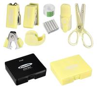 Lot de fournitures de bureau, pack de 2, comprenant 8 pièces : un mini-kit de bureau avec agrafeuse, perforatrice et ciseaux