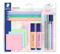 STAEDTLER Lot pastel pour marquer, écrire et peindre, avec crayons de couleur, feutres, surligneurs et 3 blocs adhésifs de haute qualité, 61 SBK2 PA