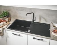 Lot de GROHE Evier composite avec égouttoir K500, 500 x 200 x 1000mm Noir Granite 31645AP0 + GROHE Mitigeur Monocommande Essence, Brushed Hard Graphite, 30269AL0