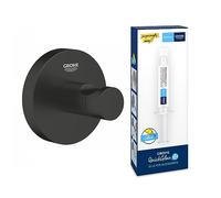 Lot de GROHE QuickFix Start, Patère Murale Salle de Bain, Noir Mat, 411732430 + GROHE QUICKFIX, Kit 1 seringue colle pour accessoires de salle de bains, 41127000