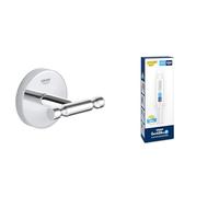 Lot de GROHE Start Cosmopolitan Patère Murale pour Salle de Bain, Fixations Cachées, Métal, Chromé, 41168000 + GROHE QUICKFIX, Kit 1 seringue colle pour accessoires de salle de bains, 41127000