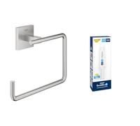 Lot de GROHE Start Cube Anneau Porte-Serviette pour Salle de Bain, Métal, Supersteel, 40975DC0 + GROHE Kit Colle Quickglue A1, 41127000